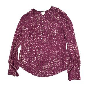 Converse One Star Long Sleeve Pintuck Button-Front Blouse M Purple Cream READ